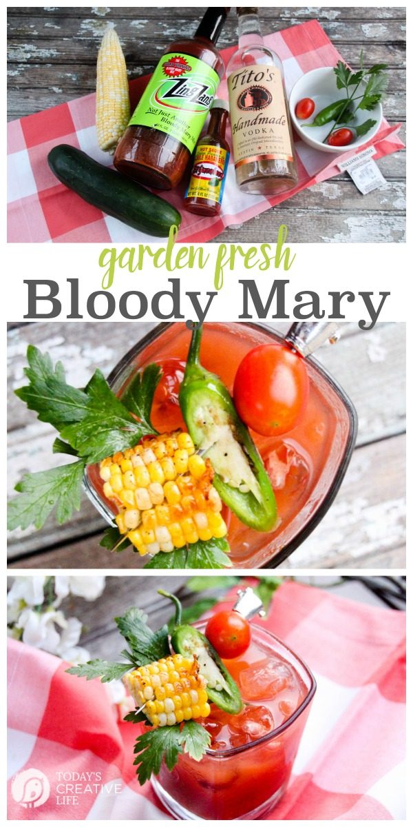 Garden Fresh Bloody Mary | This bloody mary recipe is like a meal in a cocktail. Great for a summer cocktail, brunch cocktail or maybe even a holiday cocktail. Find it on TodaysCreativeLife