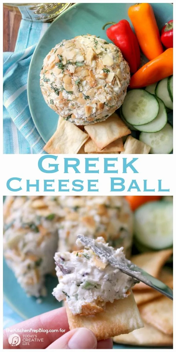 Greek Cheese Ball Recipe | Cheese Balls are easier to make than you think! The perfect party appetizer or weekend snack. Find the recipe from The Kitchen Prep on TodaysCreativeLife.com