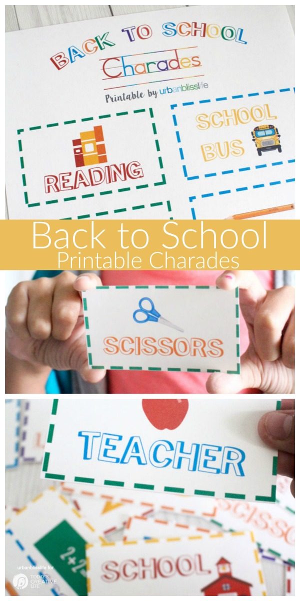 Back to School Charades Free Printable | This free printable for Back to School will get kids excited and focused! Bring in the fun! UrbanBlissLife for Today's Creative Life