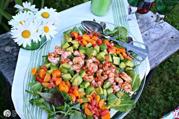 Shrimp Avocado Salad with Cilantro Avocado Dressing | This summer salad is bursting with flavor and color! Easy and quick to make. Find the recipe on TodaysCreativeLife.com Sponsored by California Avocados. 