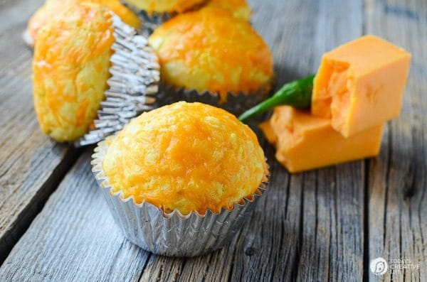 Jalapeno Cornbread Muffins baked with Cheddar Cheese | These cornbread muffins are great with my Enchilada soup or chili! Another easy dinner idea! Family friendly! See it on TodaysCreativeLife.com