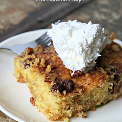 Pumpkin Crunch Cake with Chocolate Chips | This is a fall classic! Maybe you call it Pumpkin dump cake? So easy to make, and full of that pumpkin pie flavor! Click the photo for the recipe. Today's Creative Life