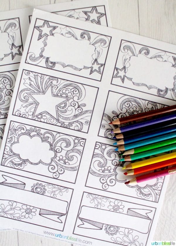 Printable Kids' Coloring Labels by UrbanBlissLife for Today's Creative Life. Free printable coloring pages full of fun labels! Click the photo for your free download. 