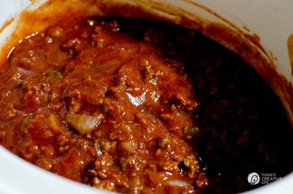 sloppy Joes recipe cooking in a crock pot