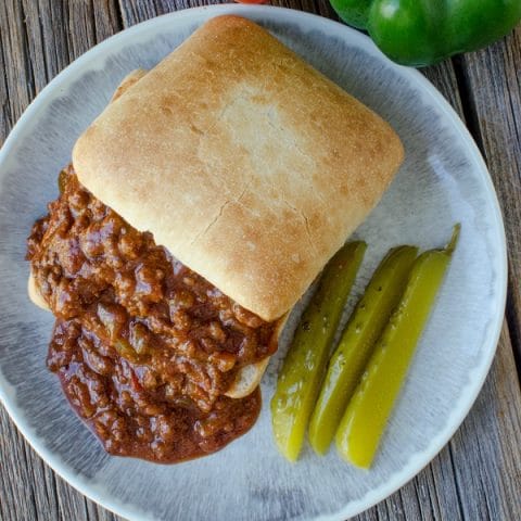 Slow Cooker Sloppy Joes served on ciabatta rolls