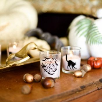 DIY Halloween Votives | Create your own DIY Halloween Decor with this simple craft. Using a Cricut Explore or an Xacto knife for your design. Click the photo for a full tutorial. TodaysCreativeLife.com