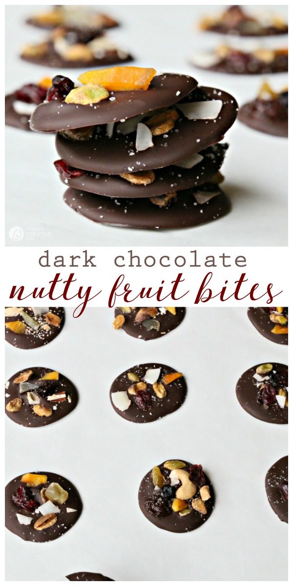Dark Chocolate Nutty Fruit Bites | Healthy treats full of antioxidants. Easy to make. Click the photo for the tutorial. TodaysCreativeLife.com