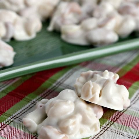 White chocolate crockpot candy nut clusters