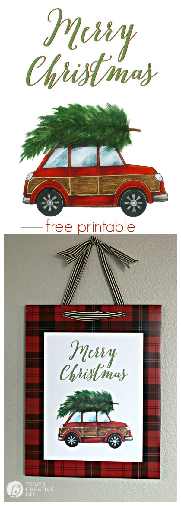 DIY Christmas Decorations | Quick, easy and inexpensive holiday decor with this free printable. Frame it for quick diy wall decor. This adorable red car with a Christmas tree will be your favorite for years to come. Grab yours on Today's Creative Life