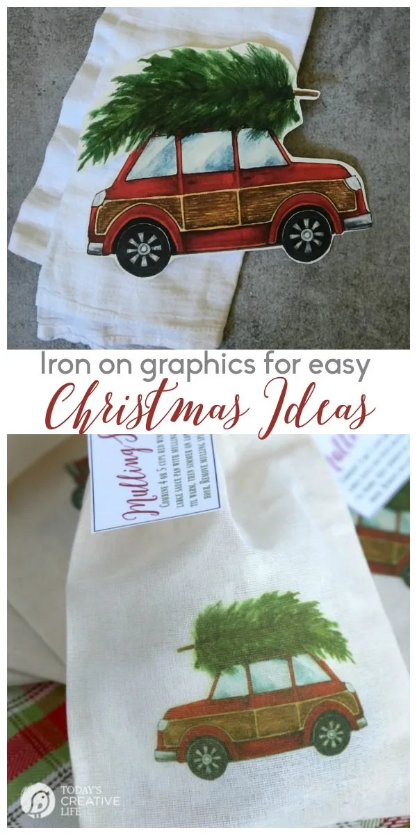 DIY Christmas Gifts | Quick and easy holiday gift ideas with iron on transfer paper. I'm a sucker for this red car with a Christmas tree digital image. Grab your free download at Today's Creative Life.