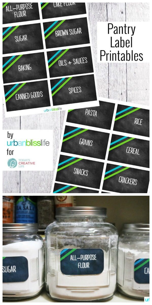 Free Printable Pantry Labels | Organize your Pantry with free printable labels. Pantry Jar labels by UrbanBlissLife for TodaysCreativeLife.com 