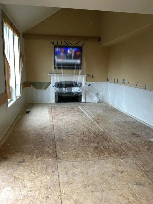 tiled family room before hardwood floor installation