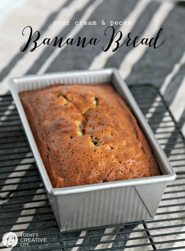 loaf of banana bread recipe made with sour cream