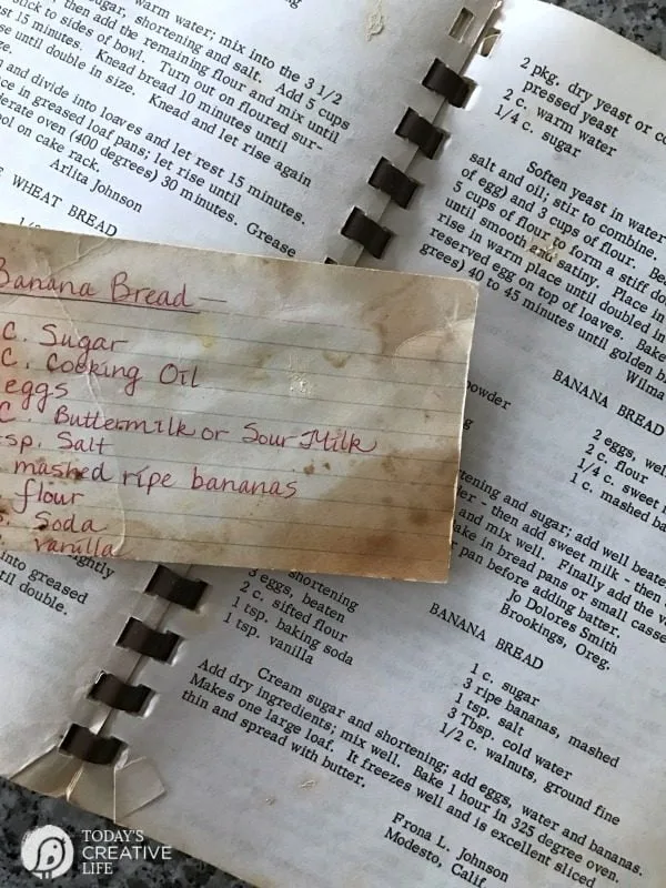 banana bread recipe with sour cream (shown in a cookbook)