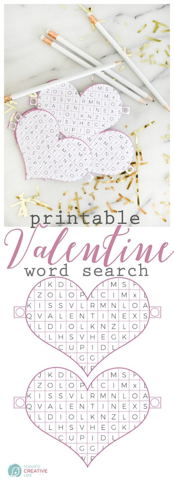 Valentine Word Search Printable | Free printable Valentine's Day ideas great for the classroom. Non-food ideas for Valentines. Cricut Craft Ideas | Download your free copy on TodaysCreativeLIfe.com Click the photo to visit. 