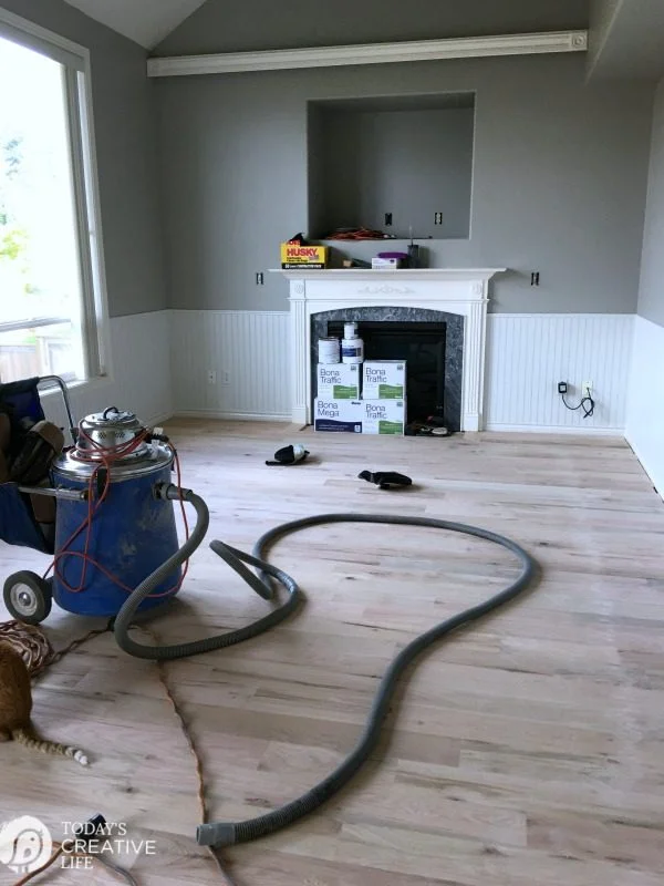 fine sanding a red oak hardwood floor