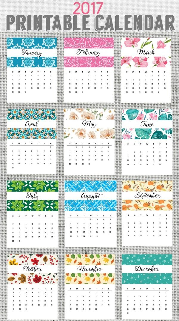 2017 Printable Calendar |Download your free colorful printable monthly calendar for the full year. Just one of the many offered on TodaysCreativeLife.com