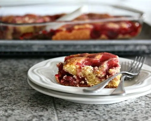 Cherry Marble Cake | Cake Mix Marble sheet cake is easy and delicious. Use any pie filling you desire! TodaysCreativeLife.com