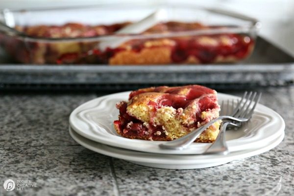 Cherry Marble Cake | Cake Mix Marble sheet cake is easy and delicious. Use any pie filling you desire! TodaysCreativeLife.com