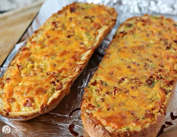 Bacon Cheddar French Bread | Turn this french bread loaf into a bacon cheesy appetizer. 