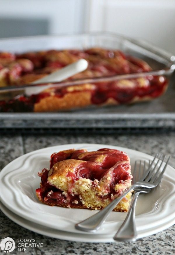 Cherry Marble Cake | Cake Mix Marble sheet cake is easy and delicious. TodaysCreativeLife.com