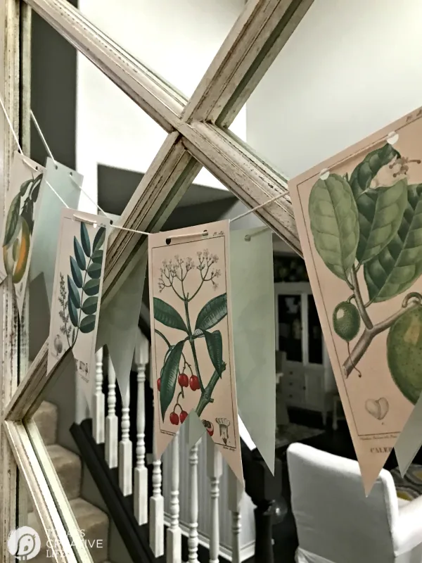 Free Printable Vintage Botanical Banner | Decorating with botanicals with this DIY banner. Or frame them! Click on the photo for your free download. TodaysCreativeLife.com