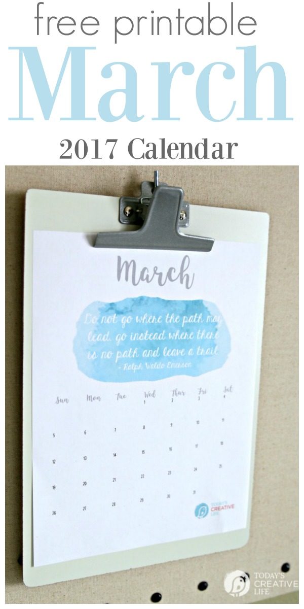 March 2017 Printable Calendar | Free 2017 printable monthly calendar. Grab your free download copy on TodaysCreativeLife.com
