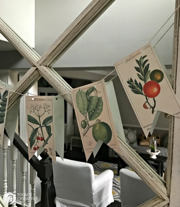 Free Printable Vintage Botanical Banner | Decorating with botanicals with this DIY banner. Or frame them! Click on the photo for your free download. TodaysCreativeLife.com