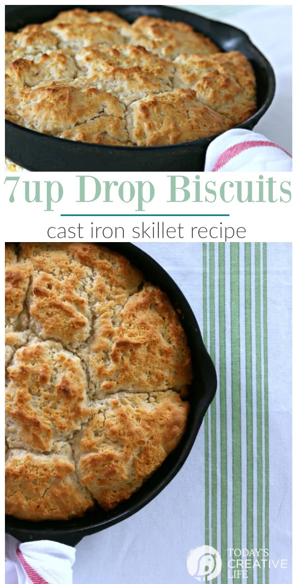 7up Biscuits Skillet Style in a cast-iron pan. Baked golden brown. 