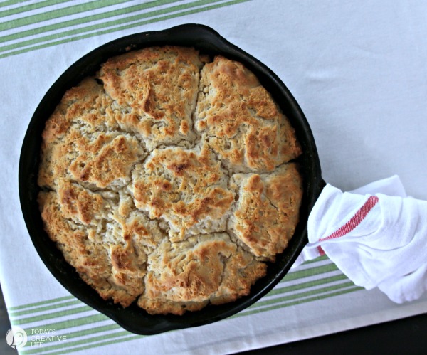 7up biscuits baked in a cast iron skillet.