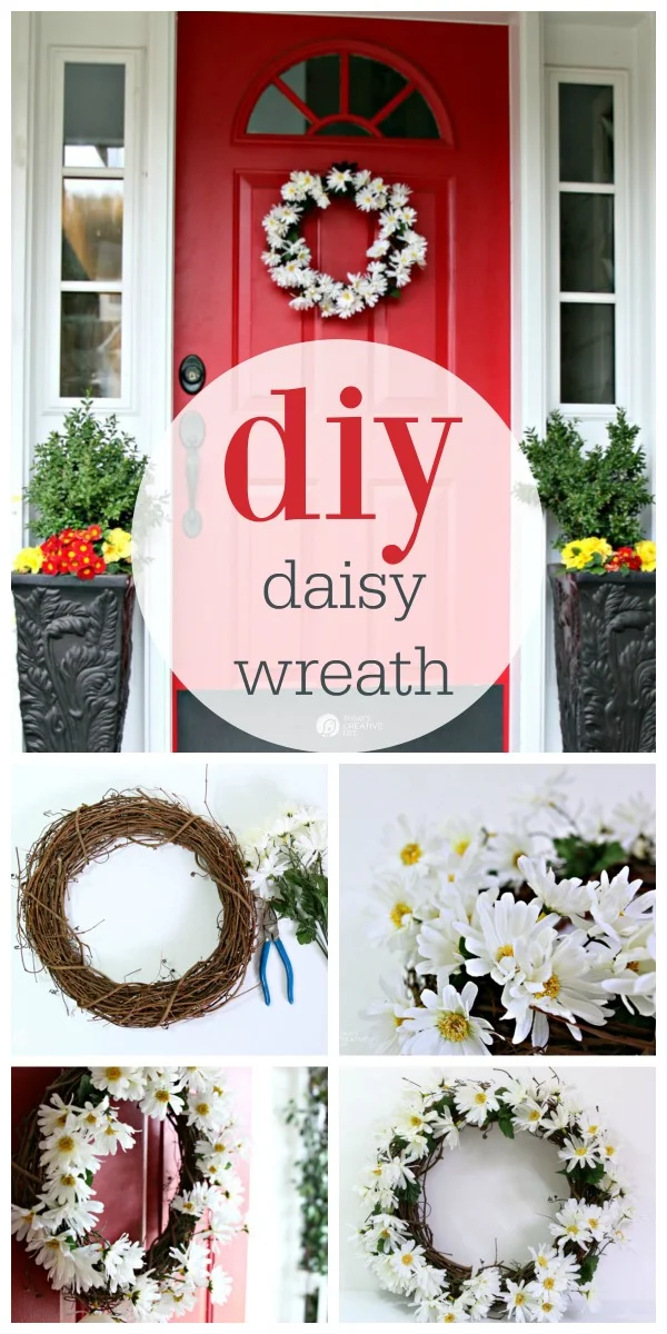 DIY Daisy Wreath | Decorate your spring porch. How to make a spring wreath with faux daisies. Easy and quick. See the tutorial on TodaysCreativeLife.com