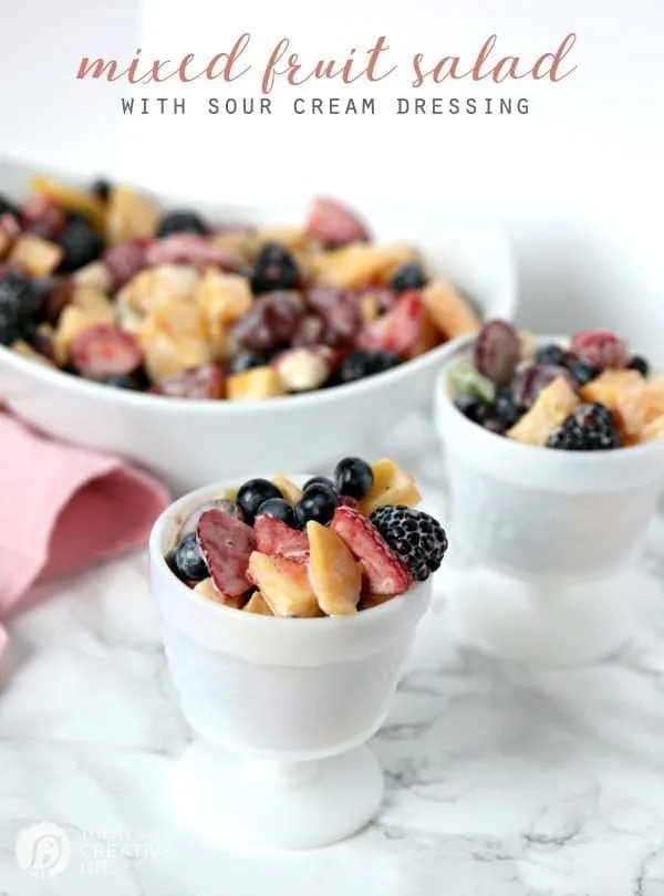 Fruit Salad Recipe | Fruit cups filled with strawberries, blackberries, blueberries and peaches.