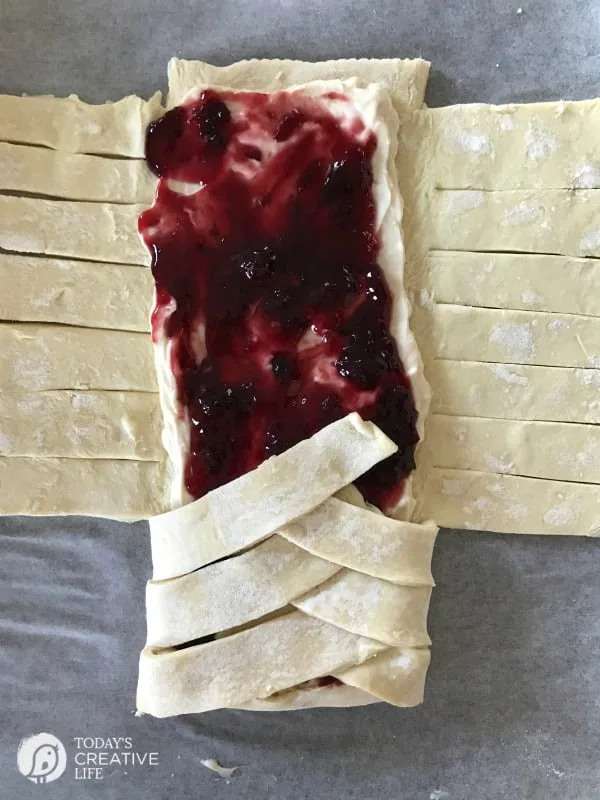 making a Puff Pastry Braid with cherry preserves