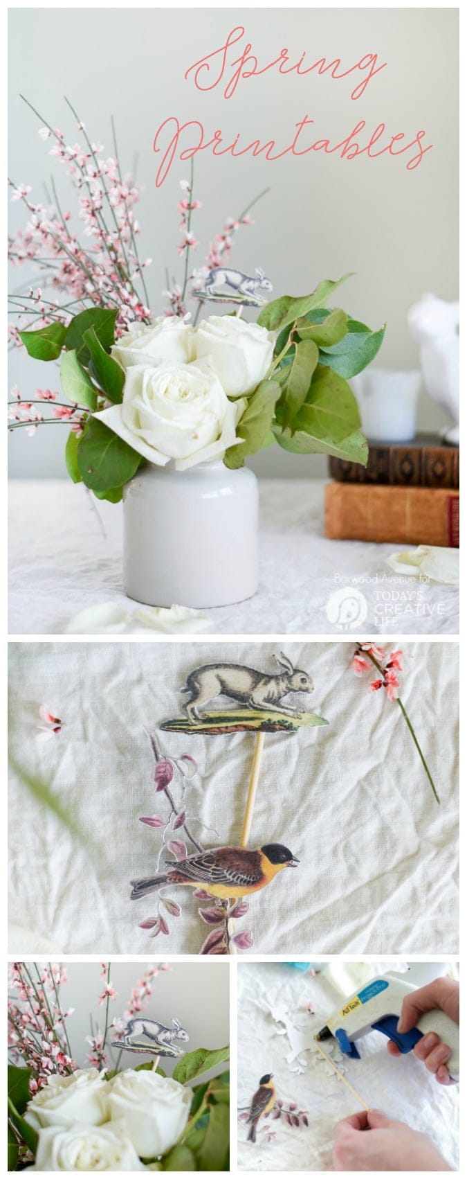 Easter Printables for Spring Bouquets | Spring decorating made easy! Use your Cricut Explore to make it more creative. Easy home decorating ideas for DIY spring decorating. Click the photo for your free printable. Today's Creative Life 