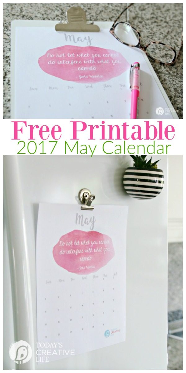 2017 Printable May Calendar | Free Printable. Print your own monthly calendar for May 2017. Inspirational Quotes | TodaysCreativeLife.com