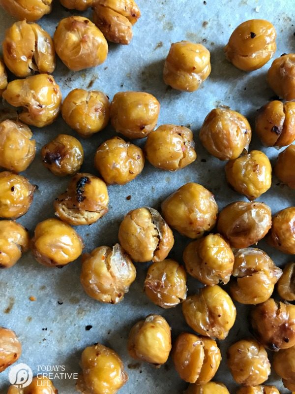Roasted Chickpeas on a baking pan.