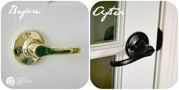 before and after photos of spray painted door handles