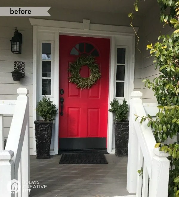 Front Porch Ideas | Before and After - Small front porch simple decorating ideas for spring. TodaysCreativeLife.com