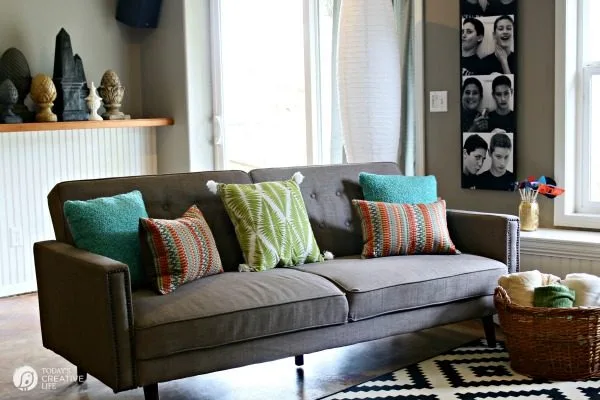Finished Basement Ideas | Teen Hangout | Inexpensive Fold out Sofa Ideas | See more on TodaysCreativeLife.com