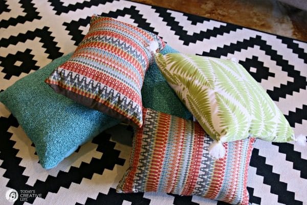 decorative pillows for a finished basement teen hangout