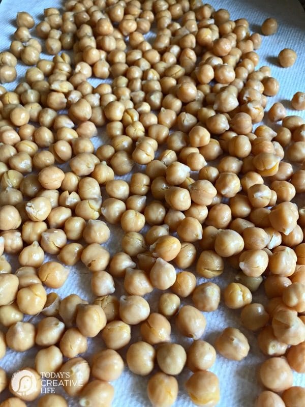 Roasted Chickpeas | Healthy, High Protein snacks. Make this crunchy snack spicy, sweet, savory or plain. Easy to make. Click the photo for the recipe. TodaysCreativeLife.com