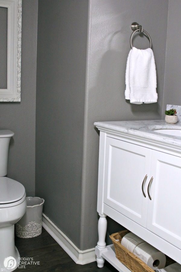 Powder Room Vanities and ideas | Choosing a Bathroom Vanity | Update, makeover, remodel your powder room or bathroom. Paint, bathroom lighting, bathroom mirrors. See more on TodaysCreativeLife.com