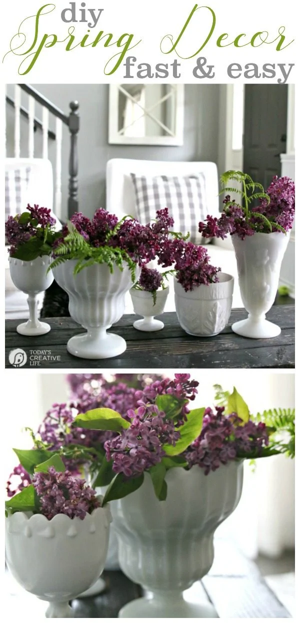 DIY Spring Decor | Fast and easy home decorating for spring! Simple ideas for stylish decor. Decorating with Lilacs. Click the photo to see more! TodaysCreativeLife.com