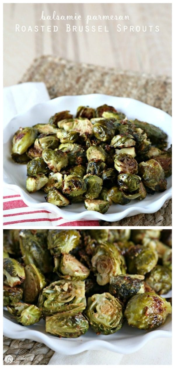 Roasted Brussel Sprouts with Parmesan and Balsamic Recipe | topped with a balsamic glaze gives this recipe that delicious taste. Great for holiday or every day side dish. Click the photo for the recipe. TodaysCreativeLife.com 