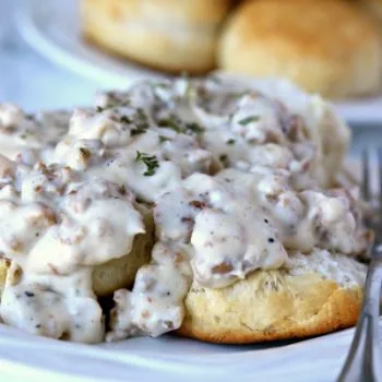 southern-style sausage gravy and biscuits