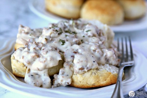 southern-style sausage gravy and biscuits