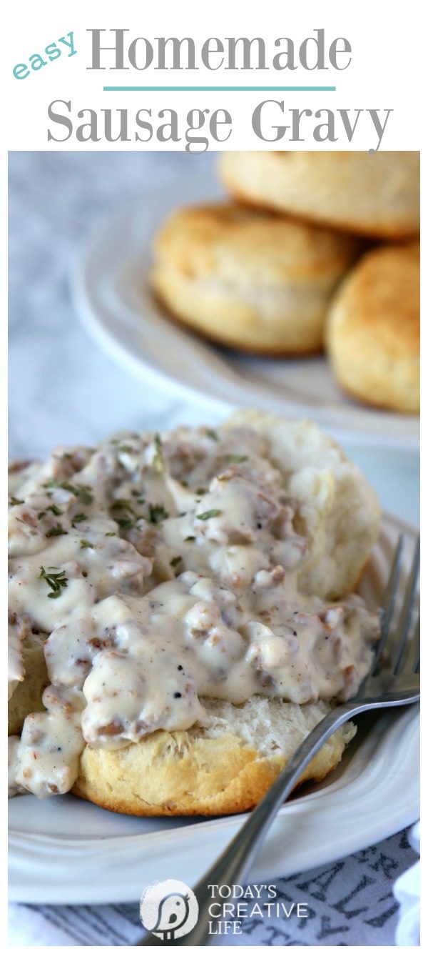 titled photo (and shown): Easy Homemade Sausage Gravy with Biscuits