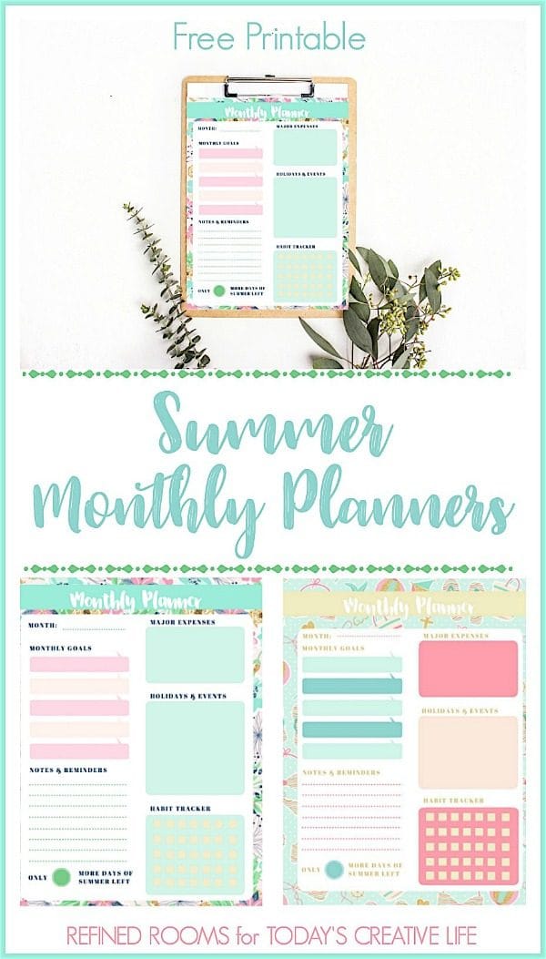 Monthly Planner Printable Summer Theme | This free and stylish floral design will help keep you organized. Download and print as many as you need. Refined Rooms for TodaysCreativelife.com