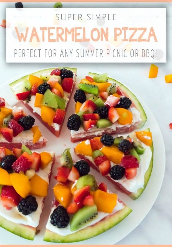 Watermelon Pizza Dessert Recipe topped with yogurt and fruit toppings. Summer desserts make every BBQ better, especially when it's a fruit pizza! Celebrate Summer Series Practically Functional for TodaysCreativeLife.com