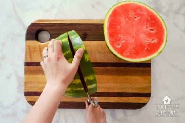 Watermelon Pizza Dessert Recipe topped with yogurt and fruit toppings. Summer desserts make every BBQ better, especially when it's a fruit pizza! Celebrate Summer Series Practically Functional for TodaysCreativeLife.com